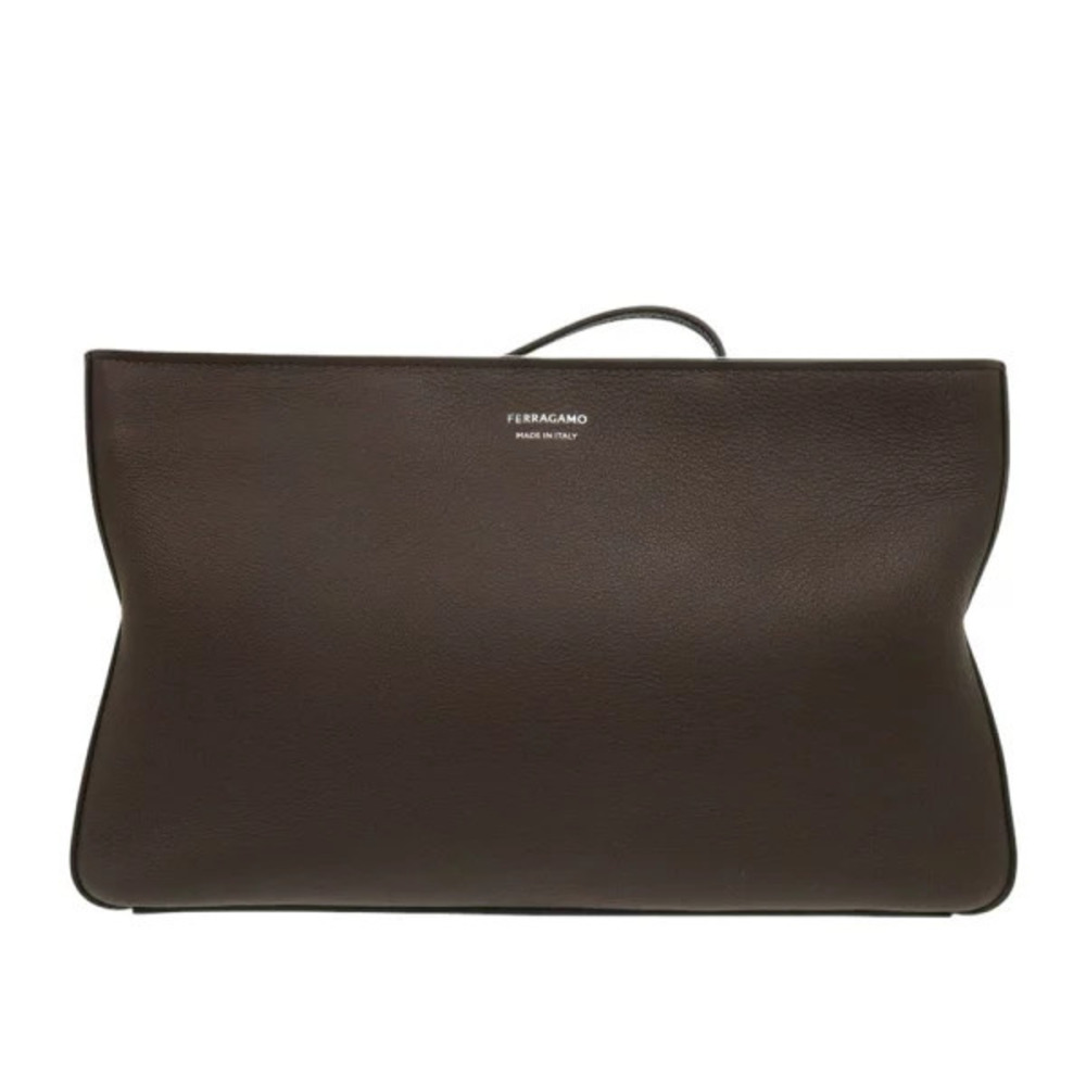 Salvatore Ferragamo Leather Brown Clutch Bag Shoulder